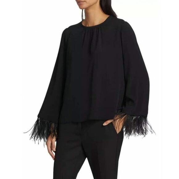 MARELLA Rivista Silk Crepe De Chine Blouse Removable Feather Cuffs NEW Size 8 - Picture 2 of 16